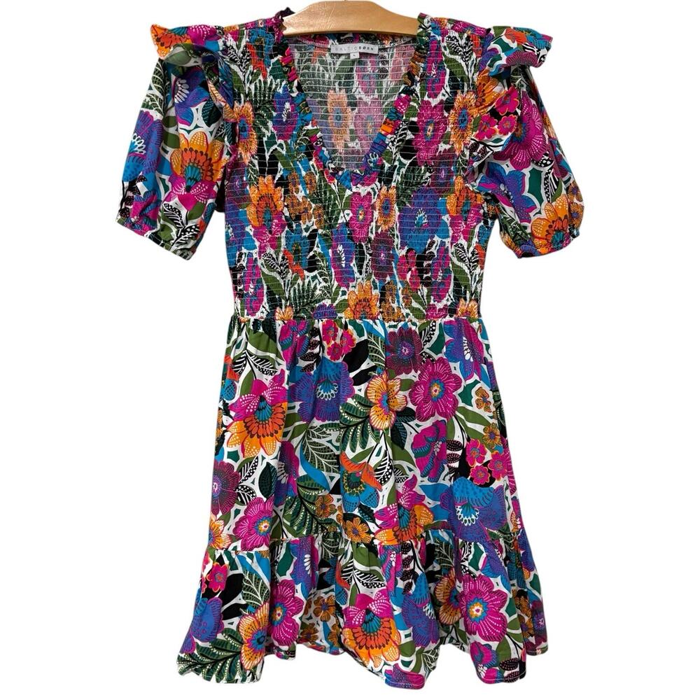 Baltic Born | Dress Floral Bold Short Sleeve Pockets Smocked- Size Large